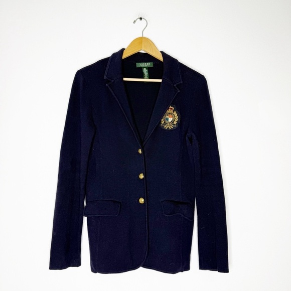 Lauren Ralph Lauren Petite Navy Crest Cardigan Sweater Size Petite Medium PM - Picture 4 of 10